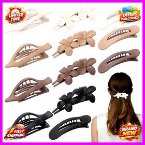 12 Pack Matte Flat Claw Clips Strong Hold Barrettes Hair Accessories